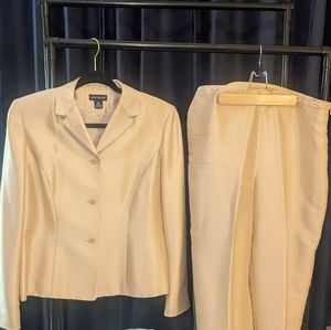 Ann Taylor light gold suit, jacket is size 8 and pants are size 12.